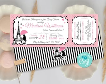 Uitnodiging kaart babyshower Parijs, roze Eiffeltoren (Corjl Self-Edit)-B401