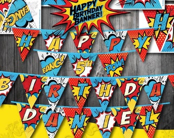 SUPERHERO Party Banners ONLY! Printable Superhero Birthday Banner-Superhero Party Digital Banner-Super Hero Birthday-ItAllAboutKidz