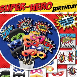 SUPERHERO Geburtstagsparty Photo Booth Requisiten-Schild und SUPERHELD Masken NUR-Superheld Party Center Pieces-Superheld Photo Booth Printable