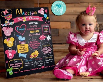 MINNIE Mickey Mouse Clubhouse Inspired Milestone Chalkboard-Self Edit w Corjl-Welcome Board Decorations-Oh Twodles-2nd Birthday ONLY-B235-P2