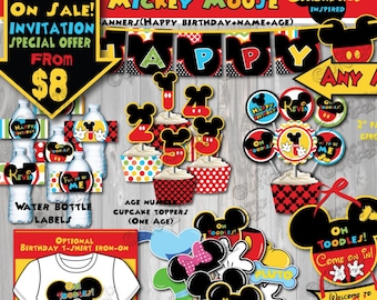 Printable Mickey Mouse birthday Package-Mickey Mouse Clubhouse birthday-Mickey Mouse Party-Mickey Mouse birthday Decorations-Iron on T-shirt