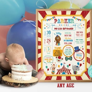 Circus verjaardag mijlpaal poster-zelfbewerking met Corjl-Circus Welcome schoolbord-carnaval feest-carnaval eerste verjaardag-elke leeftijd-A101-3-16 x 20