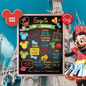 MINNIE Mickey Mouse Clubhouse Inspired Milestone Chalkboard-Self Edit w Corjl-Welcome Board Decoration-Oh Toodles-First Birthday-AnyAge-B235