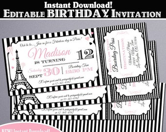 Editable Paris Birthday Ticket Invitation-Printable Paris Party Invitation-Parisian Birthday Invite-Paris First Birthday-Any Age-A111-3