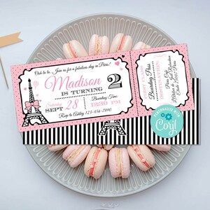 Invitación de cumpleaños de París: autoedición con Corjl, invitación de fiesta de París rosa, invitación de cumpleaños parisina, primer cumpleaños en París, cualquier edad, A111