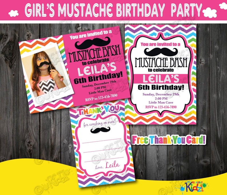 Girl Mustache Party Invitation Mustache Birthday Etsy