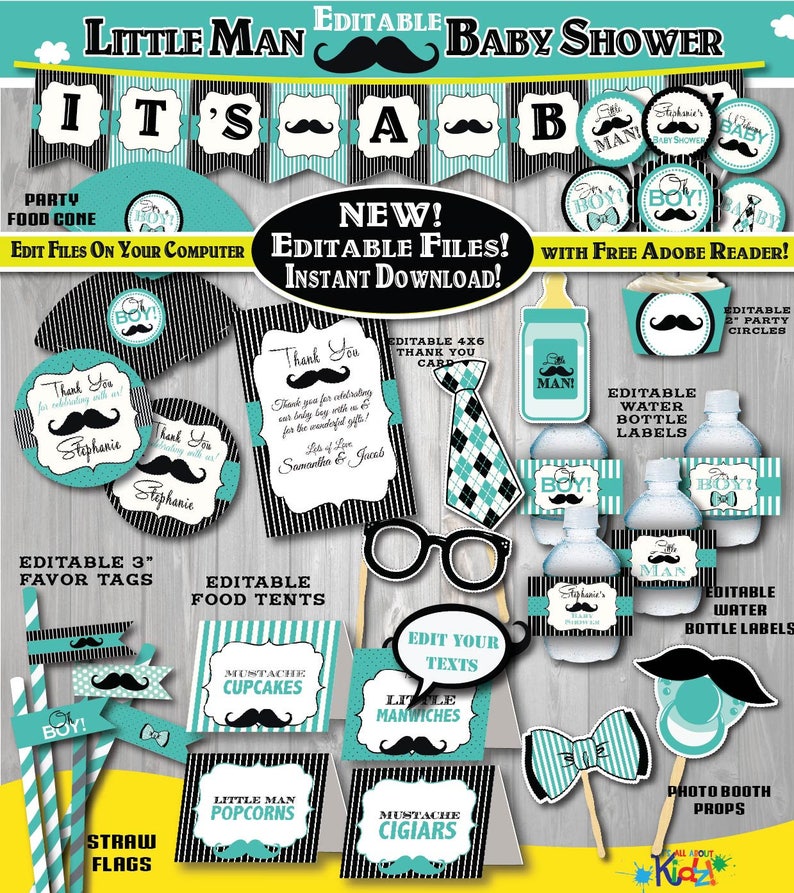 Editable Little Man Baby Shower Package Instant Printable Etsy
