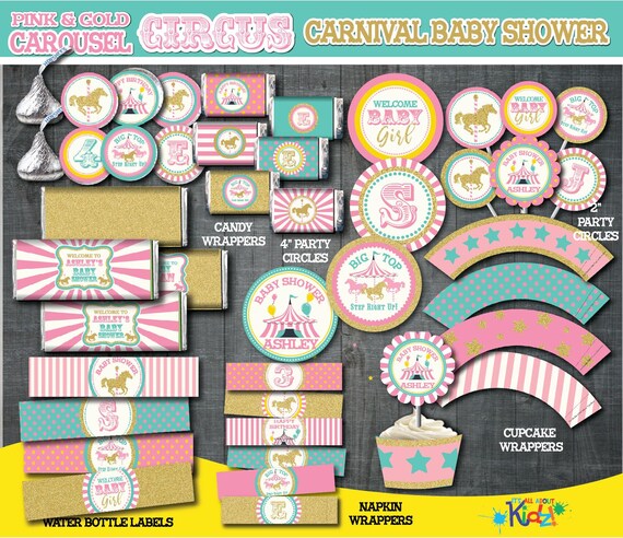 Printable Carousel Baby Shower Decorations Circus Baby Shower Etsy