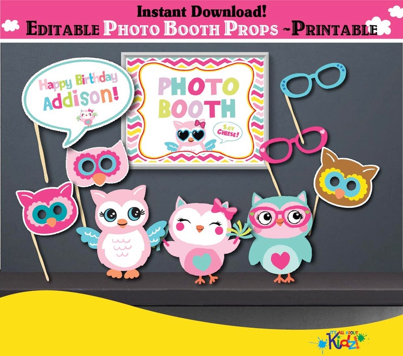Printable Owl Birthday Photo Booth Props-owl Party Center - Etsy