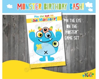 Instant Download "Pin the eye on the monster!" game set for Monster Birthday party-Monster Baby Shower-Monster party-Monster games