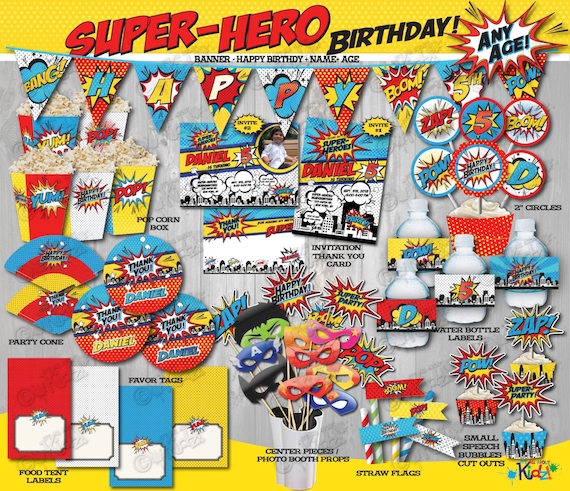 On Sale Printable Superhero Birthday Party Package Superhero Etsy