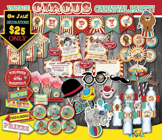 On Sale Circus Party Package Vintage Circus Birthday Etsy