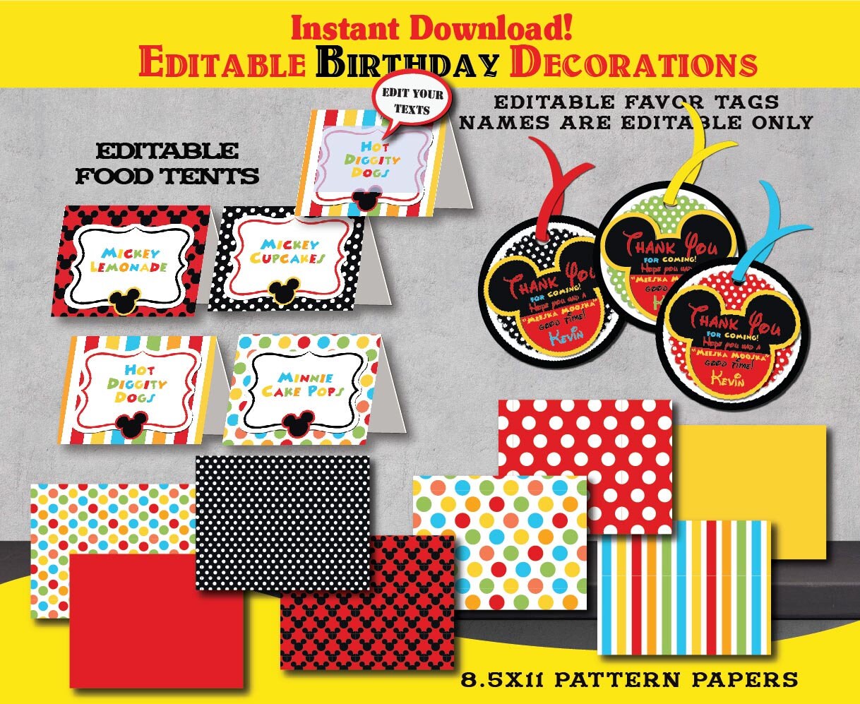 Mickey Mouse Clubhouse 1st Birthday Decoration Kit (PDF) B231-K - Etsy