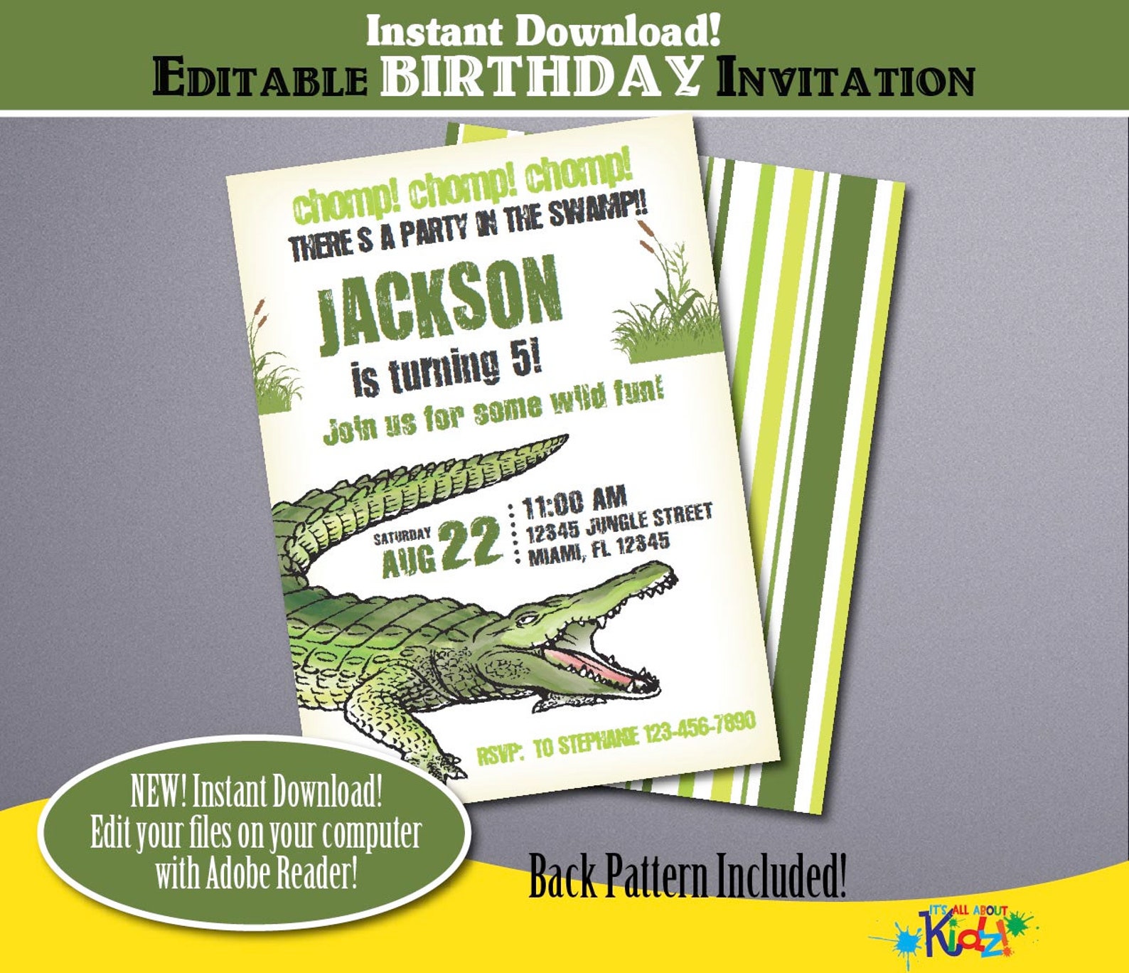 Editable Alligator Birthday Invitation-Printable Alligator | Etsy