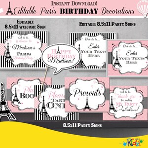 Editable Paris Birthday Decorations-pink Printable Paris Party - Etsy