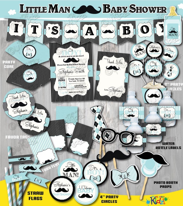 On Sale Printable Little Man Baby Shower Package Mustache Baby