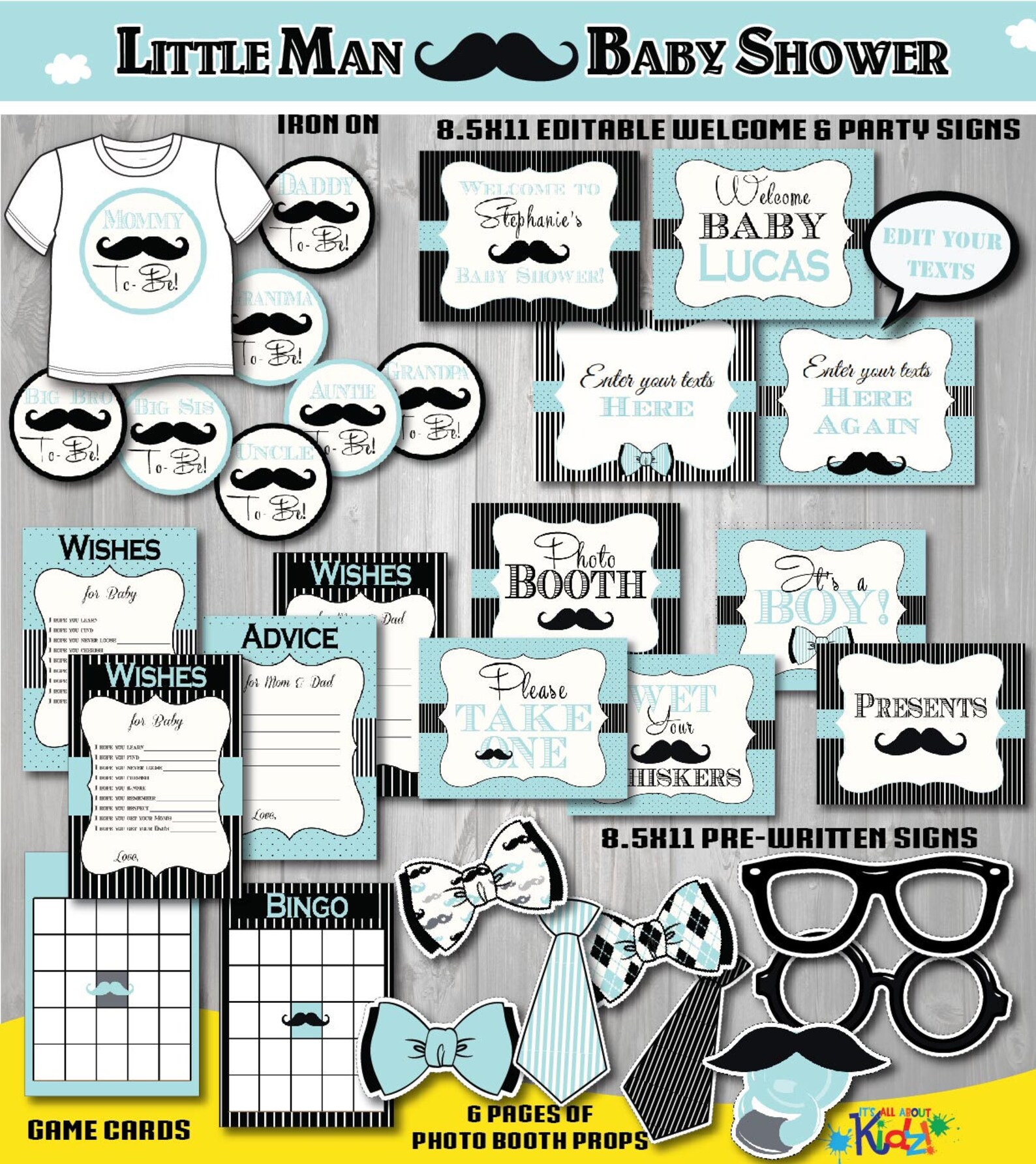 Editable Little Man Baby Shower Package-instant-printable - Etsy