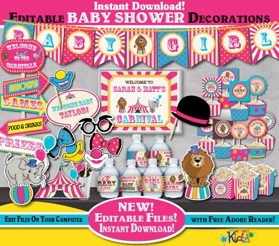 Self Editing Vintage Circus Baby Shower Decoration Etsy