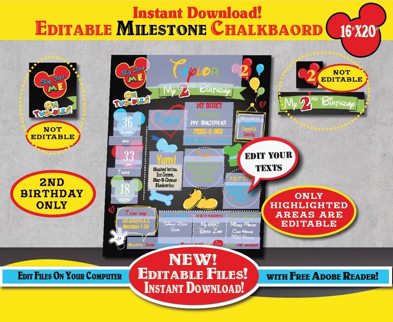 Selfediting Mickey Mouse Clubhouse Inspired Milestone Etsy