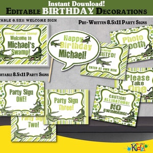 Self Editable Alligator Birthday Decorations-printable Alligator Party ...