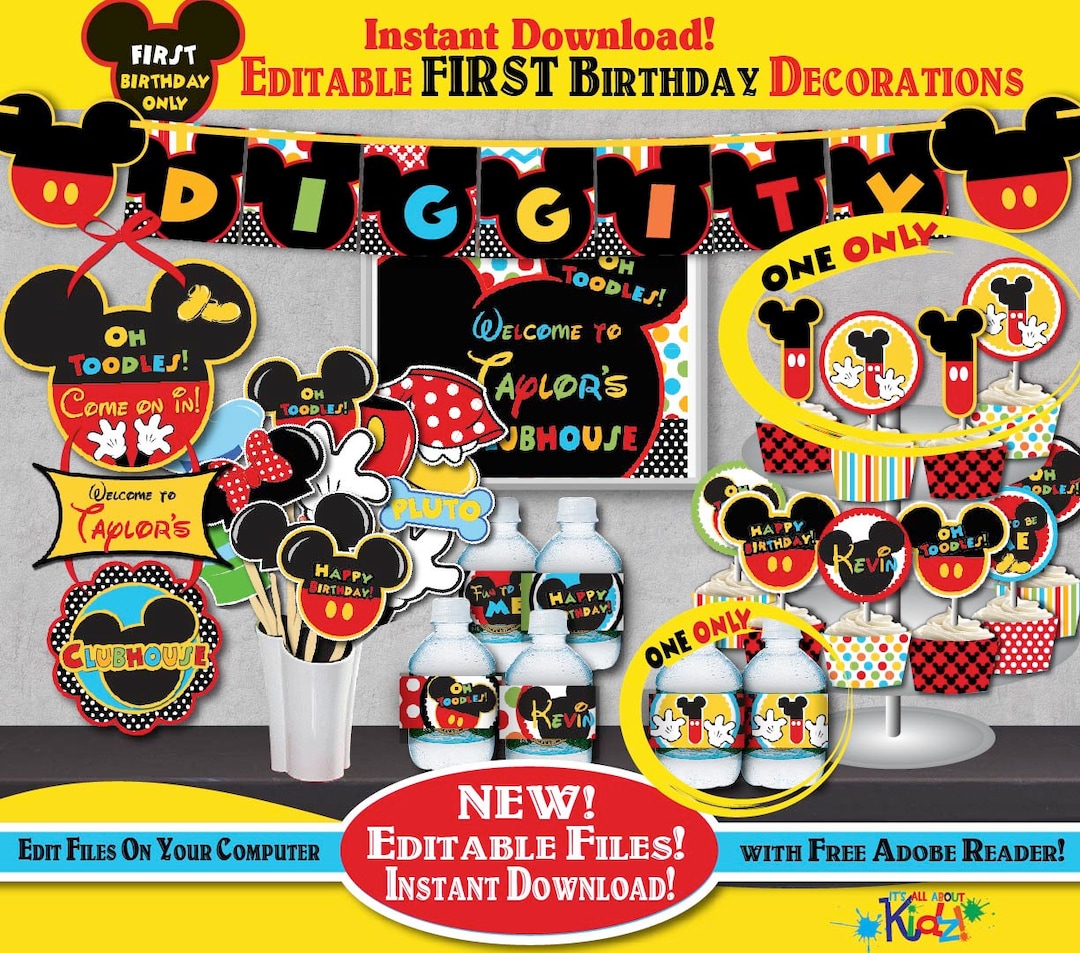 Mickey Mouse Clubhouse 1st Birthday Decoration Kit (PDF) B231-K - Etsy