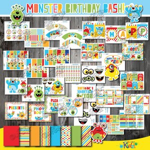 Monster Party Package-Monster Birthday Party-Printable Monster First Birthday-1st Birthday party-DIY Monster Party Printable Decoration image 4