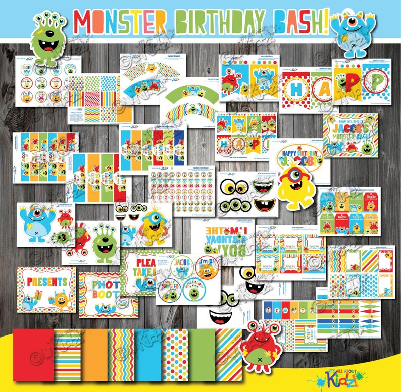 Monster Party Package-Monster Birthday Party-Printable Monster First Birthday-1st Birthday party-DIY Monster Party Printable Decoration image 4