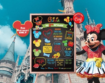 Self-Editing MINNIE Mickey Mouse Clubhouse Inspired Milestone Chalkboard-Welcome Board Decorations-Oh Twodles-2nd Birthday ONLY-B235-B2