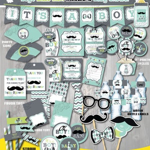 Little Man Baby Shower Package-printable little man Mustache decors-mustache party Decorations-Little Man Baby Shower Decoration