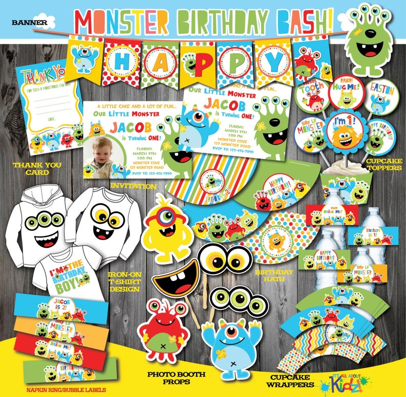 Monster Party Package-Monster Birthday Party-Printable Monster First Birthday-1st Birthday party-DIY Monster Party Printable Decoration image 1