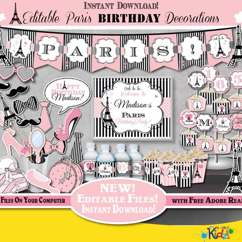 Editable Paris Birthday Decorations-pink Printable Paris Party - Etsy