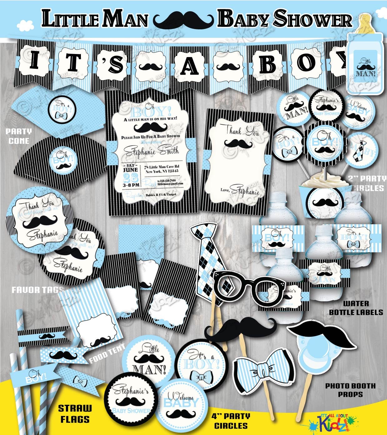 Printable Little Man Baby Shower Package Mustache Baby Etsy