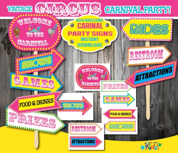 Instant Download Pink Carnival Party Signs In Both Etsy