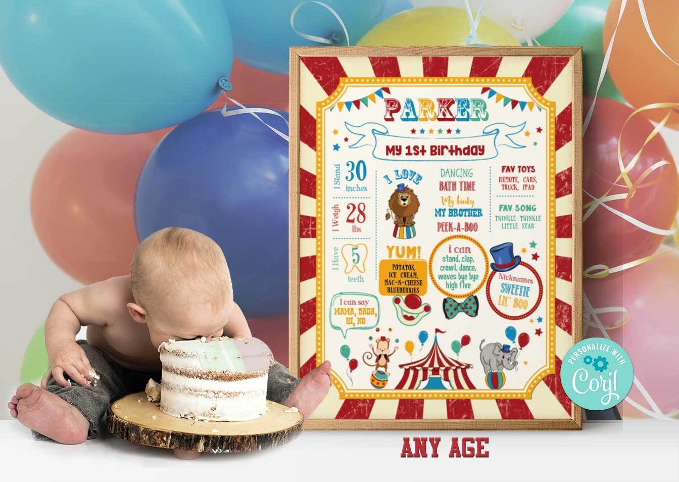 Circus Birthday Milestone Poster-self Edit W Corjl-circus Welcome  Chalkboard-carnival Party-carnival First Birthday-any Age-a101-3-16x20 -  Etsy Israel, image size:1344x954