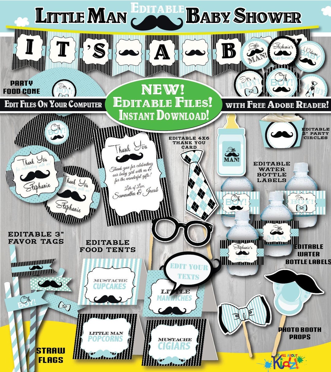 Editable Little Man Baby Shower Package-instant-printable - Etsy
