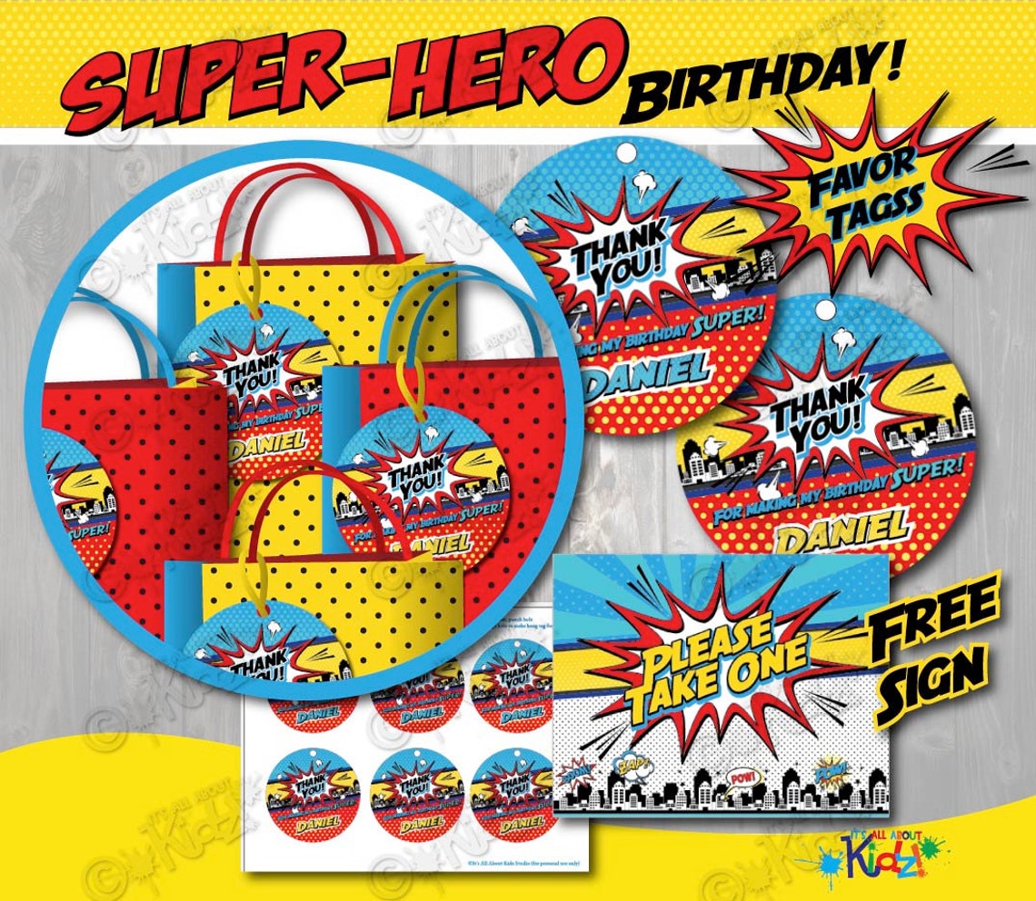 Superhero Party Favor Tags ONLY Printable Superhero Party Etsy