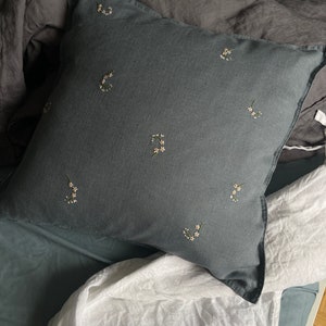 Linen pillowcase with hand embroidery Embroidered pillow cover image 3