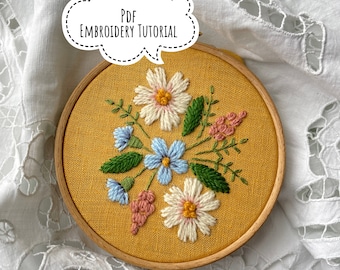 Vibrant Spring Bouquet Embroidery Pattern - Ideal for Novice Stitchers - Instant PDF Download for DIY Embroidery Projects.