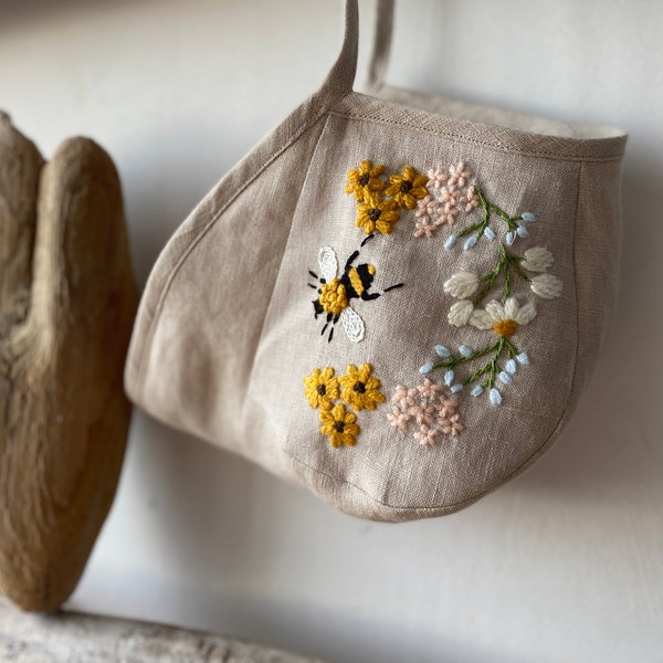 Handmade Floral Linen Baby Bonnet with Visor.