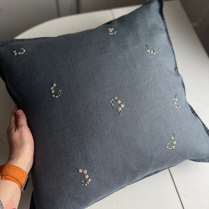 Linen pillowcase with hand embroidery Embroidered pillow cover image 6