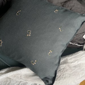 Linen pillowcase with hand embroidery Embroidered pillow cover image 5