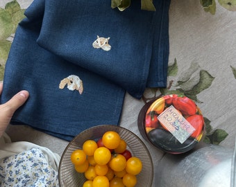 Nostalgic 90s Vibes: Hand-Embroidered Linen Tea Towels for Vintage-Inspired Home Decor