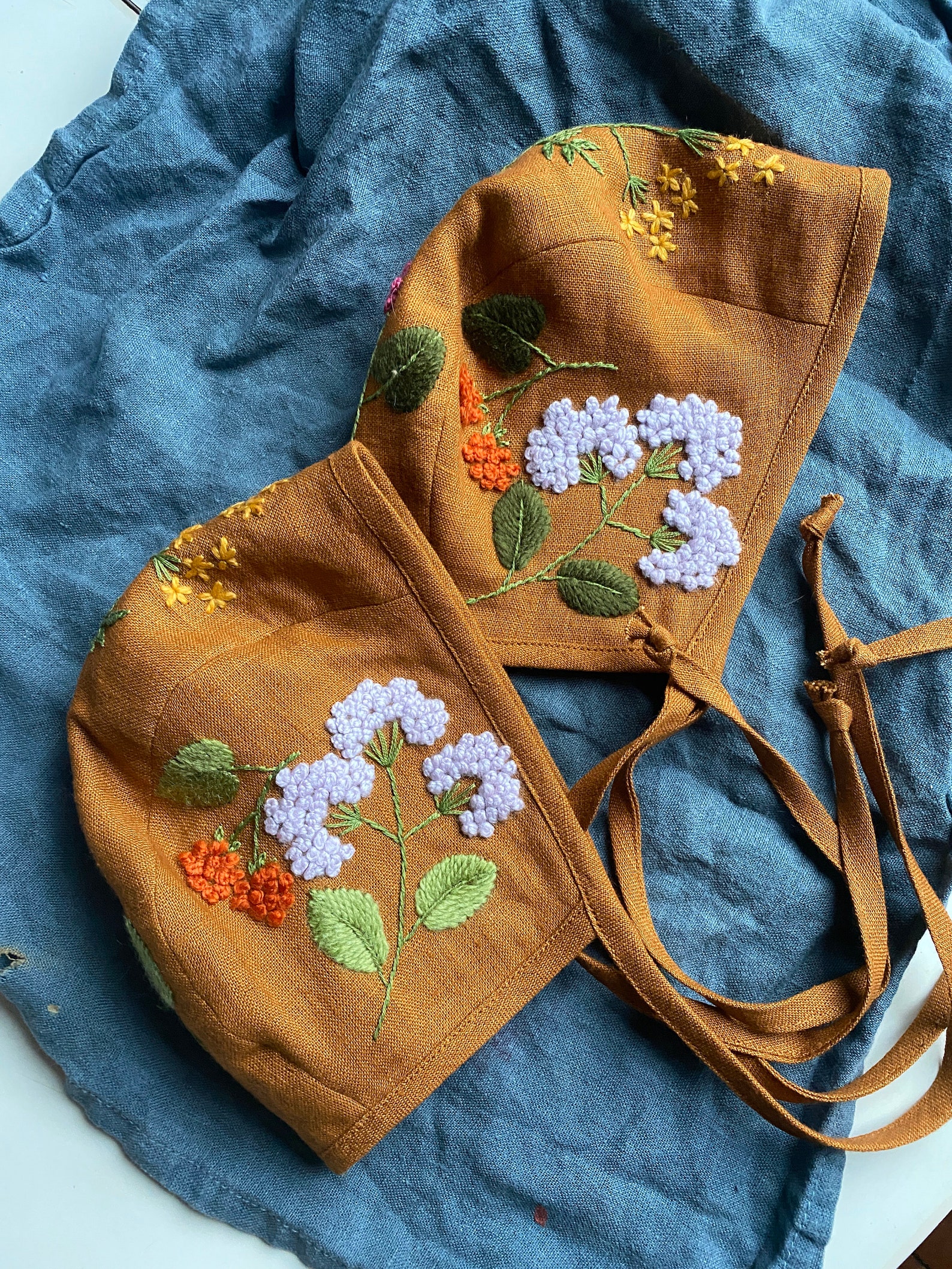 Linen Baby With Botanical Wool Embroidery. Hand Etsy UK