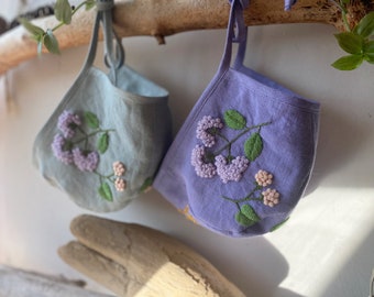 Beautiful Hand Embroidered Baby Bonnet with Linen and Botanical Design