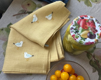 Nostalgic 90s Vibes: Hand-Embroidered Linen Tea Towels for a Touch of Retro Chic