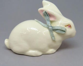 Vintage White Bone China Bunny with Ribbon