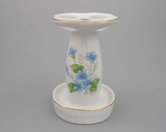 Vintage White Porcelain with Blue Violets Toothbrush Holder Made in Japan