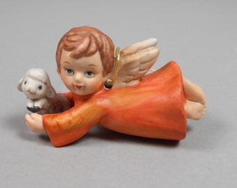 Vintage Angel with Lamb Ceramic Christmas Ornament