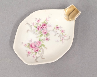 Antique Porcelain Pin Tray Trinket Dish Ash Tray Roses Pattern
