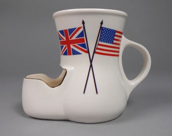 Vintage Scuttle Shaving Mug British and American Flags Japan